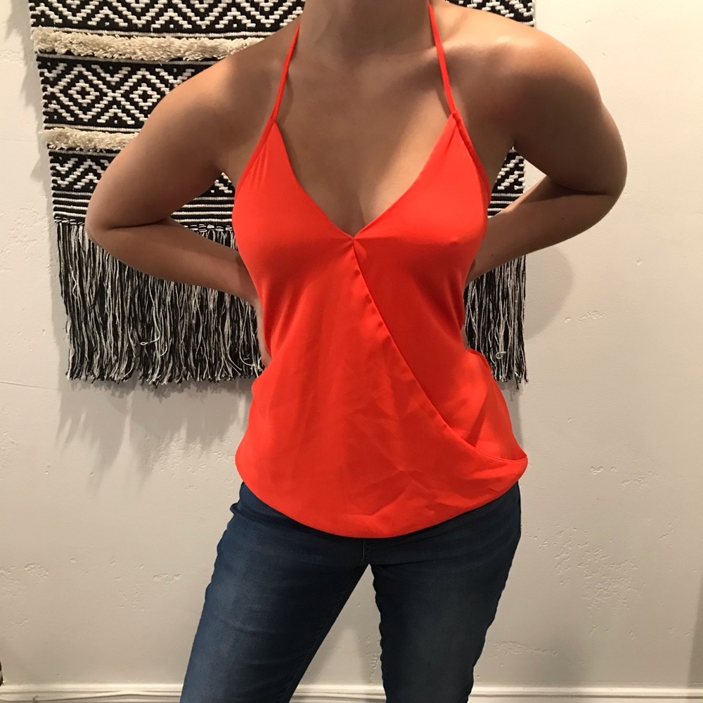 Foreign Exchange V neck halter top